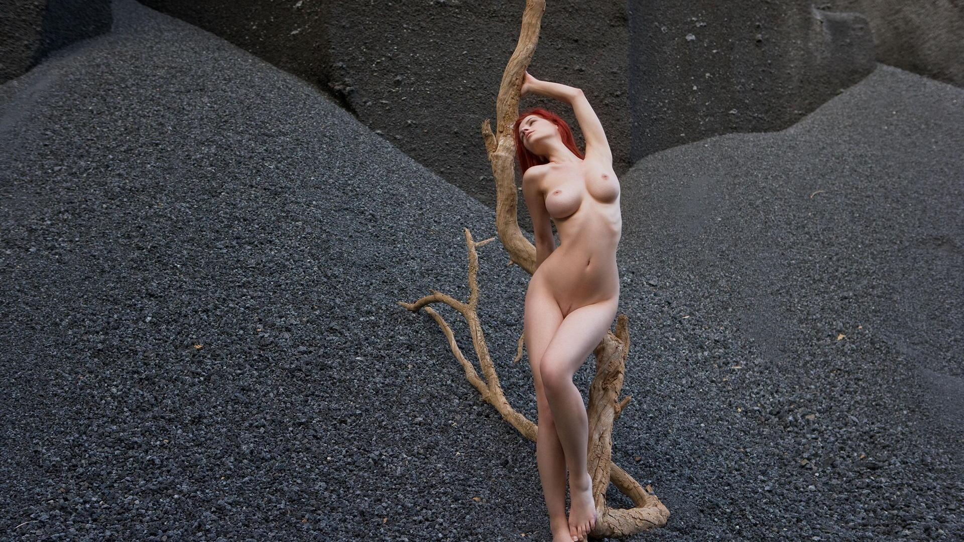 Mujer nuda en una rama