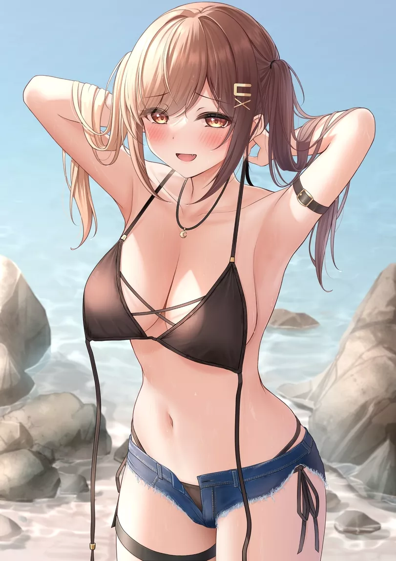 Fenomenal chica Anime en la playa